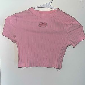 Teen girls heart embroidery cut top (Pink)